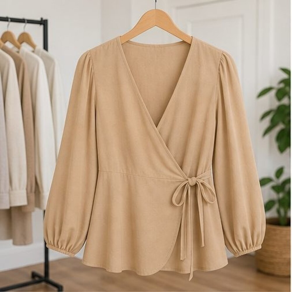 Camel V Neck Top
